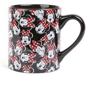 Disney Minnie Mouse Ceramic Mug Face Head Polka Dot Bow Black Red White NEW